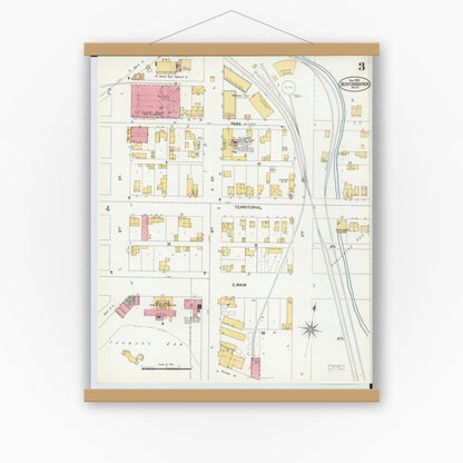 Old map wall art mockup — magnetic wood frame on white wall — Sanborn Fire Insurance Map from Benton Harbor, Berrien County, Michigan (1900), Sheet #0003