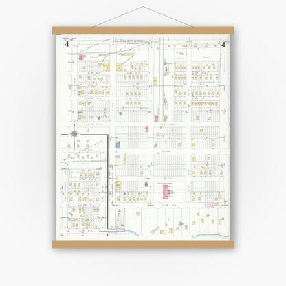 Old map wall art mockup — magnetic wood frame on white wall — Sanborn Fire Insurance Map from Crosby, Crow Wing County, Minnesota (1935), Sheet #0004