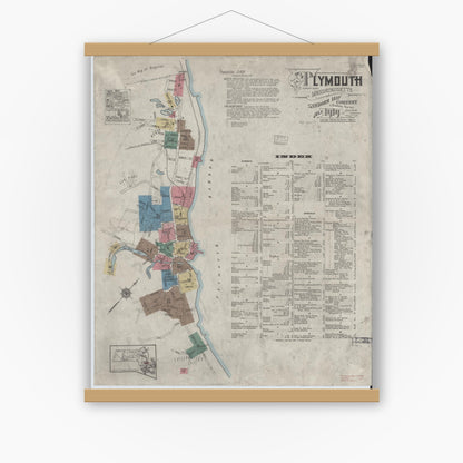Old map wall art mockup — magnetic wood frame on white wall — Sanborn Fire Insurance Map from Plymouth, Plymouth County, Massachusetts (1919), Sheet #0001