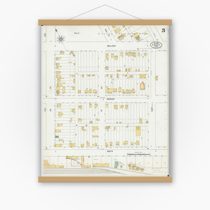 Old map wall art mockup — magnetic wood frame on white wall — Sanborn Fire Insurance Map from Tracy, Lyon County, Minnesota (1899), Sheet #0003