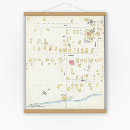 Old map wall art mockup — magnetic wood frame on white wall — Sanborn Fire Insurance Map from Greene, Chenango County, New York (1903), Sheet #0003