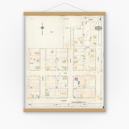 Old map wall art mockup — magnetic wood frame on white wall — Sanborn Fire Insurance Map from Strawn, Palo Pinto County, Texas (1944), Sheet #0004