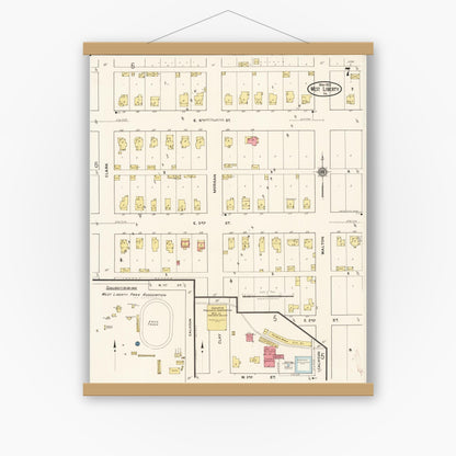 Old map wall art mockup — magnetic wood frame on white wall — Sanborn Fire Insurance Map from West Liberty, Muscatine County, Iowa (1922), Sheet #0007