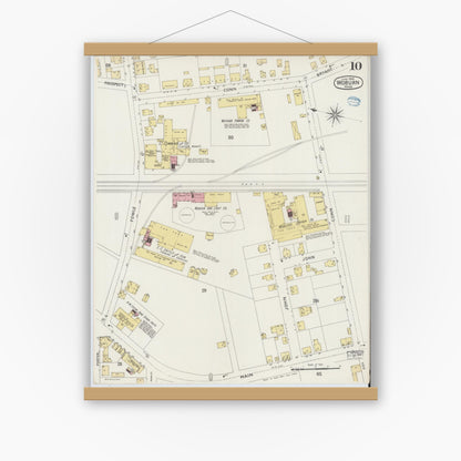 Old map wall art mockup — magnetic wood frame on white wall — Sanborn Fire Insurance Map from Woburn, Middlesex County, Massachusetts (1894), Sheet #0010