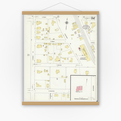 Old map wall art mockup — magnetic wood frame on white wall — Sanborn Fire Insurance Map from Tyler, Smith County, Texas (1912), Sheet #0024