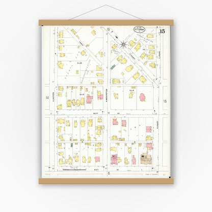 Old map wall art mockup — magnetic wood frame on white wall — Sanborn Fire Insurance Map from Ottumwa, Wapello County, Iowa (1902), Sheet #0015