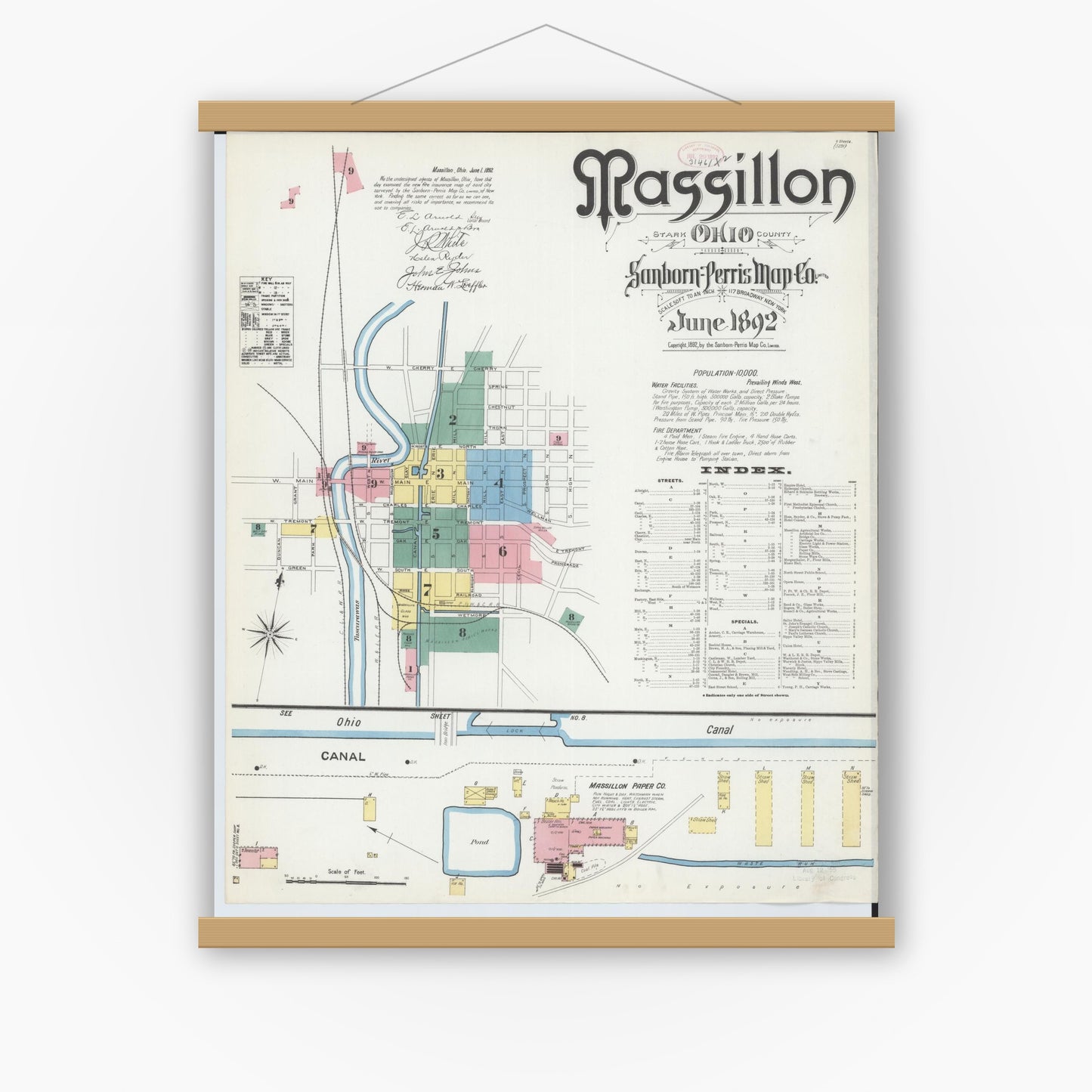 Old map wall art mockup — magnetic wood frame on white wall — Sanborn Fire Insurance Map from Massillon, Stark County, Ohio (1892) - Complete Map Set