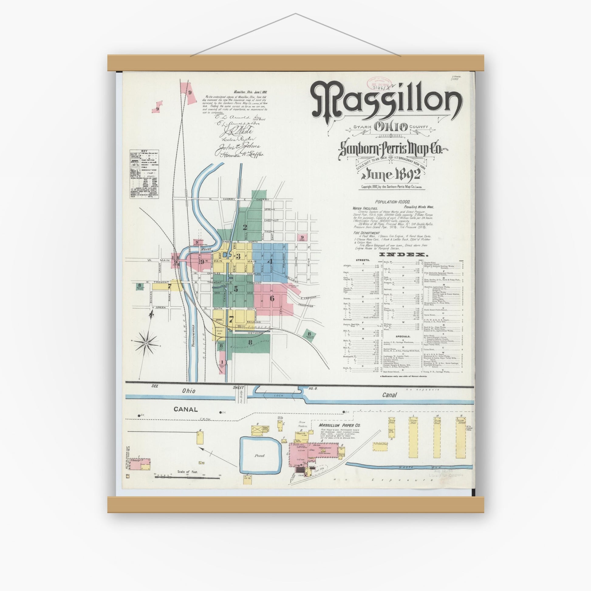 Old map wall art mockup — magnetic wood frame on white wall — Sanborn Fire Insurance Map from Massillon, Stark County, Ohio (1892) - Complete Map Set