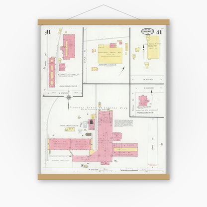 Old map wall art mockup — magnetic wood frame on white wall — Sanborn Fire Insurance Map from Kankakee, Kankakee County, Illinois (1930), Sheet #0041