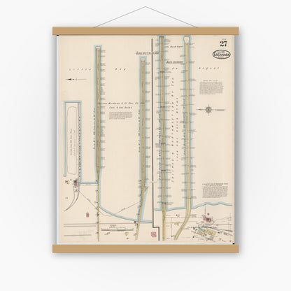 Old map wall art mockup — magnetic wood frame on white wall — Sanborn Fire Insurance Map from Escanaba, Delta County, Michigan (1921), Sheet #0027