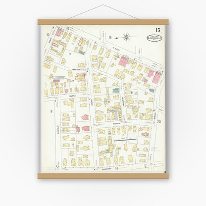 Old map wall art mockup — magnetic wood frame on white wall — Sanborn Fire Insurance Map from Gloversville, Fulton County, New York (1907), Sheet #0015