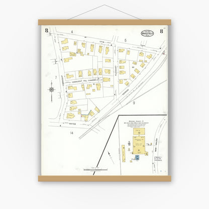 Old map wall art mockup — magnetic wood frame on white wall — Sanborn Fire Insurance Map from Wakefield, Middlesex County, Massachusetts (1923), Sheet #0008