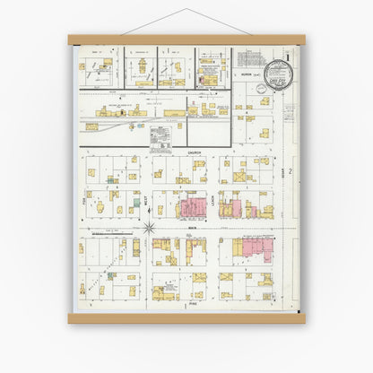 Old map wall art mockup — magnetic wood frame on white wall — Sanborn Fire Insurance Map from Cass City, Tuscola County, Michigan (1900) - Complete Map Set