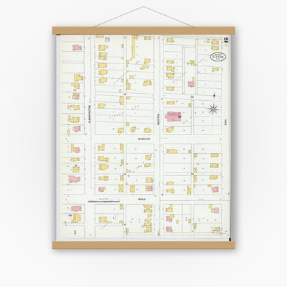 Old map wall art mockup — magnetic wood frame on white wall — Sanborn Fire Insurance Map from Tiffin, Seneca County, Ohio (1901), Sheet #0002