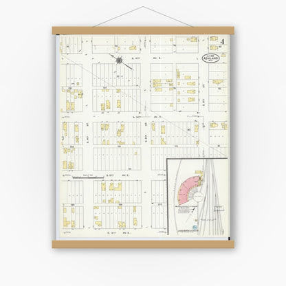 Old map wall art mockup — magnetic wood frame on white wall — Sanborn Fire Insurance Map from Ashland, Ashland County, Wisconsin (1909), Sheet #0004