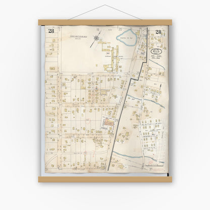 Old map wall art mockup — magnetic wood frame on white wall — Sanborn Fire Insurance Map from Hilo, Hawaii County, Hawaii (1957), Sheet #0028