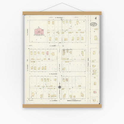 Old map wall art mockup — magnetic wood frame on white wall — Sanborn Fire Insurance Map from Dwight, Livingston County, Illinois (1914), Sheet #0004