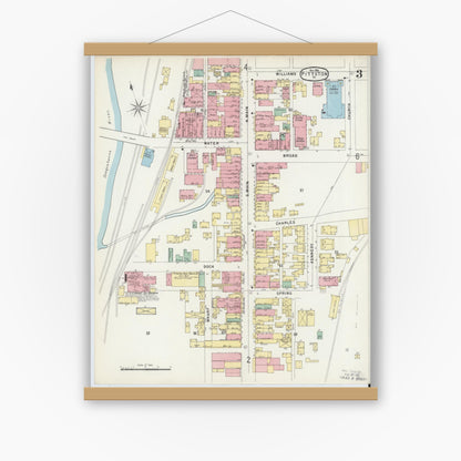 Old map wall art mockup — magnetic wood frame on white wall — Sanborn Fire Insurance Map from Pittston, Luzerne County, Pennsylvania (1896), Sheet #0003