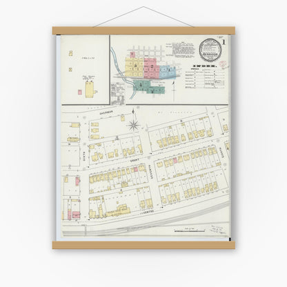 Old map wall art mockup — magnetic wood frame on white wall — Sanborn Fire Insurance Map from Dennison, Tuscarawas County, Ohio (1895) - Complete Map Set