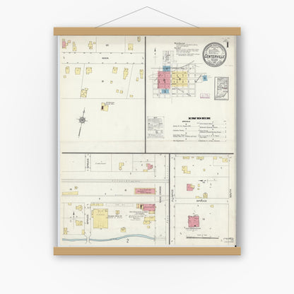 Old map wall art mockup — magnetic wood frame on white wall — Sanborn Fire Insurance Map from Centerville, Wayne County, Indiana (1913) - Complete Map Set