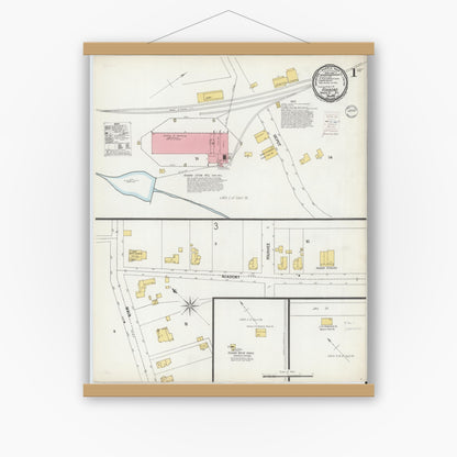 Old map wall art mockup — magnetic wood frame on white wall — Sanborn Fire Insurance Map from Roxboro, Person County, North Carolina (1900) - Complete Map Set