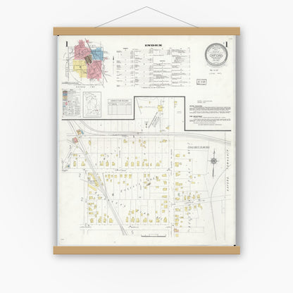 Old map wall art mockup — magnetic wood frame on white wall — Sanborn Fire Insurance Map from Oxford, Oakland County, Michigan (1937) - Complete Map Set