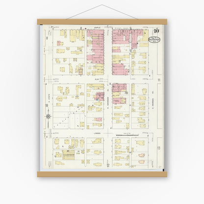 Old map wall art mockup — magnetic wood frame on white wall — Sanborn Fire Insurance Map from Big Rapids, Mecosta County, Michigan (1914), Sheet #0010