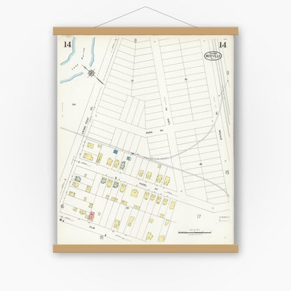 Old map wall art mockup — magnetic wood frame on white wall — Sanborn Fire Insurance Map from Westville, Gloucester County, New Jersey (1926), Sheet #0014