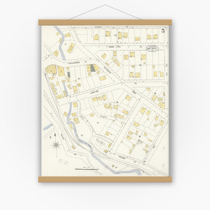 Old map wall art mockup — magnetic wood frame on white wall — Sanborn Fire Insurance Map from Mill Valley, Marin County, California (1908), Sheet #0005