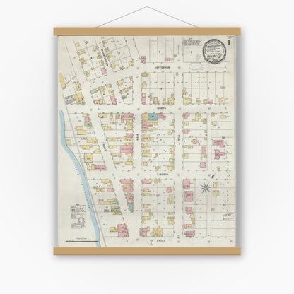 Old map wall art mockup — magnetic wood frame on white wall — Sanborn Fire Insurance Map from Fountain City, Buffalo County, Wisconsin (1898), Sheet #0001
