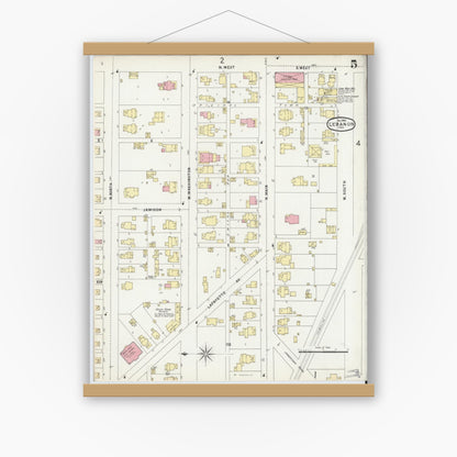 Old map wall art mockup — magnetic wood frame on white wall — Sanborn Fire Insurance Map from Lebanon, Boone County, Indiana (1896), Sheet #0005