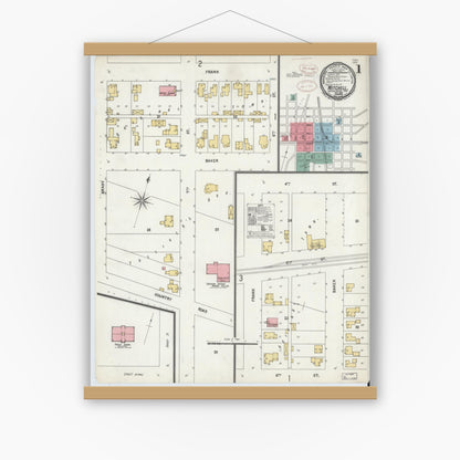 Old map wall art mockup — magnetic wood frame on white wall — Sanborn Fire Insurance Map from Mitchell, Lawrence County, Indiana (1899) - Complete Map Set