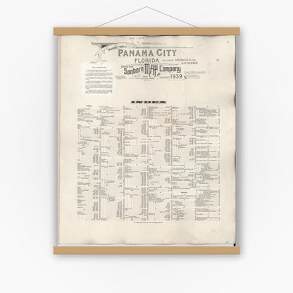Old map wall art mockup — magnetic wood frame on white wall — Sanborn Fire Insurance Map from Panama City, Bay County, Florida (1950), Sheet #0001