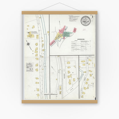 Old map wall art mockup — magnetic wood frame on white wall — Sanborn Fire Insurance Map from Camillus, Onondaga County, New York (1911) - Complete Map Set