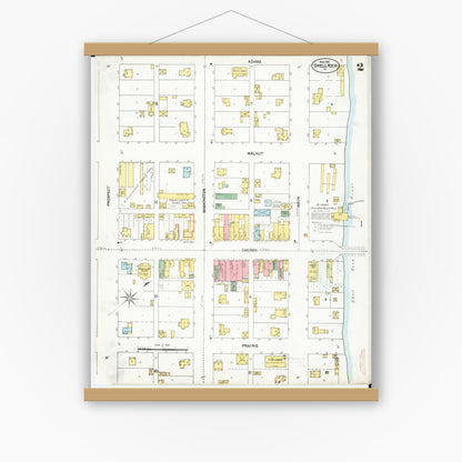 Old map wall art mockup — magnetic wood frame on white wall — Sanborn Fire Insurance Map from Shell Rock, Butler County, Iowa (1902), Sheet #0002