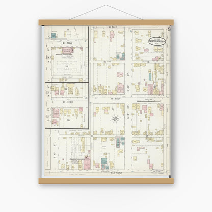 Old map wall art mockup — magnetic wood frame on white wall — Sanborn Fire Insurance Map from New Philadelphia, Tuscarawas County, Ohio (1887), Sheet #0003