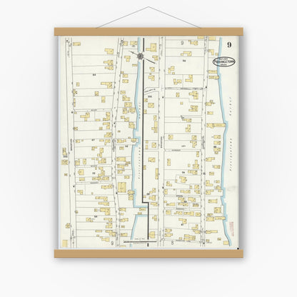 Old map wall art mockup — magnetic wood frame on white wall — Sanborn Fire Insurance Map from Provincetown, Barnstable County, Massachusetts (1919), Sheet #0009