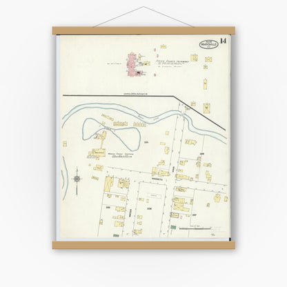Old map wall art mockup — magnetic wood frame on white wall — Sanborn Fire Insurance Map from Marysville, Union County, Ohio (1910), Sheet #0014