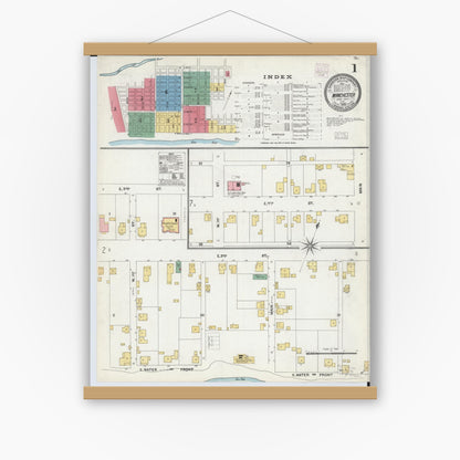 Old map wall art mockup — magnetic wood frame on white wall — Sanborn Fire Insurance Map from Manchester, Adams County, Ohio (1904) - Complete Map Set