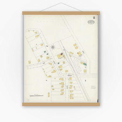 Old map wall art mockup — magnetic wood frame on white wall — Sanborn Fire Insurance Map from Babylon, Suffolk County, New York (1902), Sheet #0002