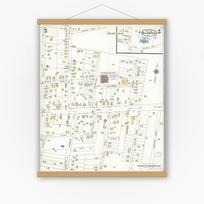 Old map wall art mockup — magnetic wood frame on white wall — Sanborn Fire Insurance Map from Williamsville, Erie County, New York (1923), Sheet #0005