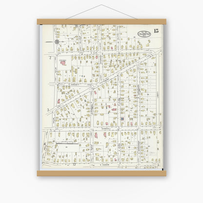 Old map wall art mockup — magnetic wood frame on white wall — Sanborn Fire Insurance Map from Coldwater, Branch County, Michigan (1914), Sheet #0015