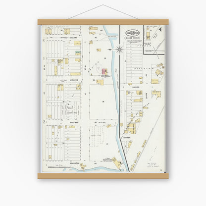 Old map wall art mockup — magnetic wood frame on white wall — Sanborn Fire Insurance Map from Grand Rapids, Itasca County, Minnesota (1897), Sheet #0004