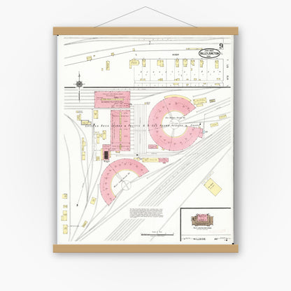 Old map wall art mockup — magnetic wood frame on white wall — Sanborn Fire Insurance Map from Valley Junction, Polk County, Iowa (1920), Sheet #0009