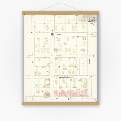 Old map wall art mockup — magnetic wood frame on white wall — Sanborn Fire Insurance Map from Waukon, Allamakee County, Iowa (1913), Sheet #0002