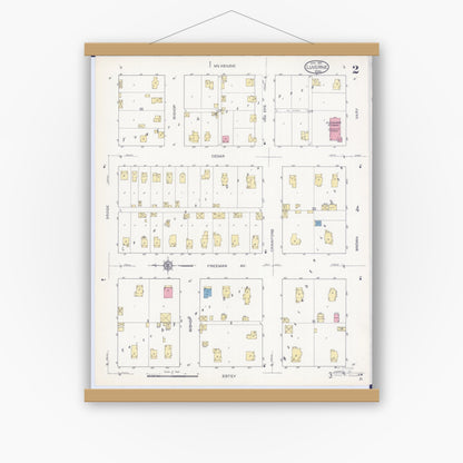 Old map wall art mockup — magnetic wood frame on white wall — Sanborn Fire Insurance Map from Luverne, Rock County, Minnesota (1913), Sheet #0002