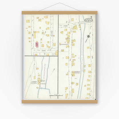 Old map wall art mockup — magnetic wood frame on white wall — Sanborn Fire Insurance Map from Factoryville, Wyoming County, Pennsylvania (1911), Sheet #0002