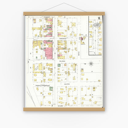 Old map wall art mockup — magnetic wood frame on white wall — Sanborn Fire Insurance Map from Sumner, Bremer County, Iowa (1900), Sheet #0002