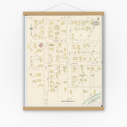 Old map wall art mockup — magnetic wood frame on white wall — Sanborn Fire Insurance Map from Payne, Paulding County, Ohio (1913), Sheet #0005