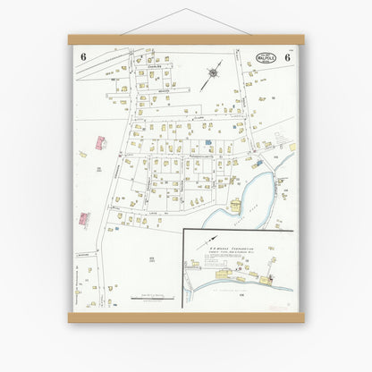 Old map wall art mockup — magnetic wood frame on white wall — Sanborn Fire Insurance Map from Walpole, Norfolk County, Massachusetts (1927), Sheet #0006